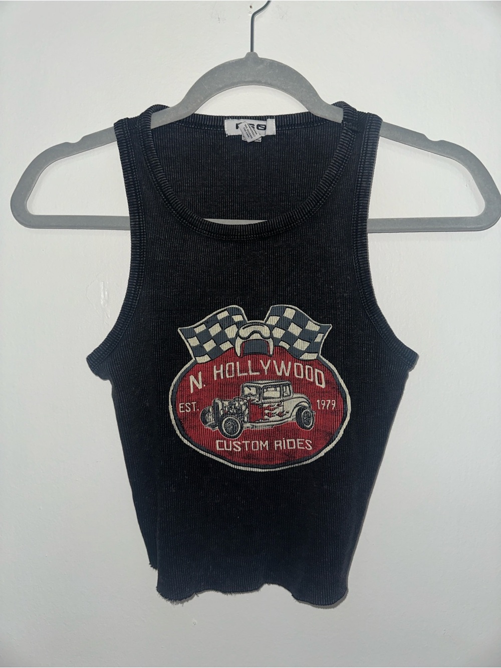 Black Ribbed Tank with Vintage 'N. Hollywood Custom Rides' Graphic